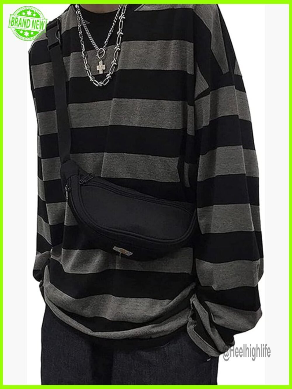 Striped Long-Sleeve Crewneck Pullover Streetwear Emo Punk Harajuku Top